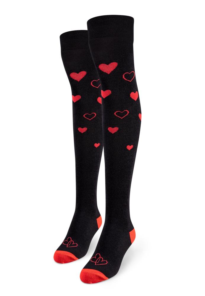 Șosete Damă peste Genuchi, Imprimeu Inimioare ,Culoare Negru,Engros